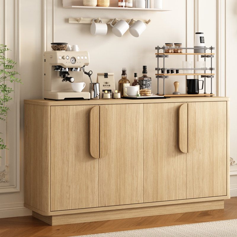 57" Curved Sideboard Buffet Cabinet With Adjustable Shelf & 4 Doors, Modern Credenza With Storage For Kitchen Living Room, Dining Room