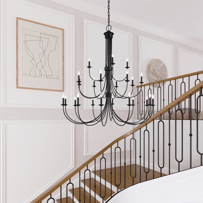 12 Light Bronze Large 2-Tier Chandelier, Black, 24