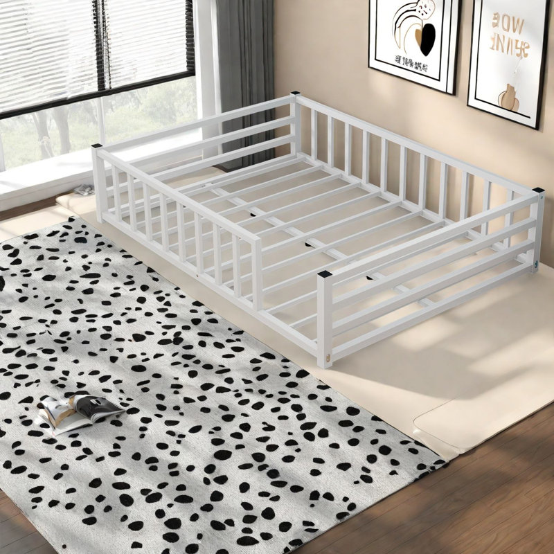 Lits sûrs pour plancher, plateforme basse en métal blanc, maison pour enfants moderne et compacte