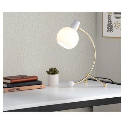 Eileen Contemporary Adjustable Task Lamp with Gold Metal Base and White Plastic Shade