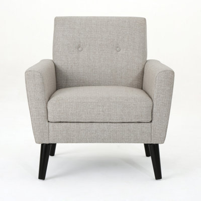Accent Club Chair, Nailhead Trim Scrolled Arms, Birch Wood And Beige Fabric