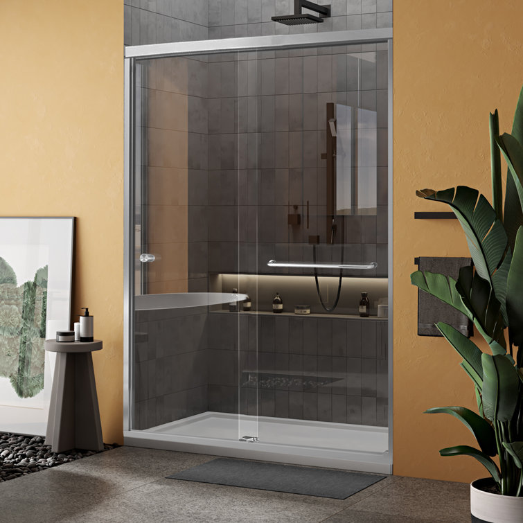 Sliding Shower Door Sorrento Economy 56 inch-60 inch Width 62 Height Semi Frameless with Brushed Nickel Finish Clear Tempered Glass 1/4 inch Thick