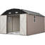 Remise de rangement extérieure en acier galvanisé brun de 1012 pi avec cadre de plancher pour une utilisation intensive, avec construction résistante aux intempéries, grande ouverture de porte, fenêtres transparentes, loquet et évents pour une chaleur efficace