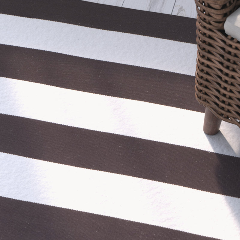Wester Hand Woven Cotton Striped Rug, Round 6'