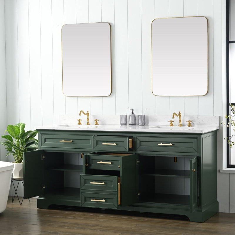 Ensemble de meuble-lavabo double 72 po Currahee, Conifère / or brossé