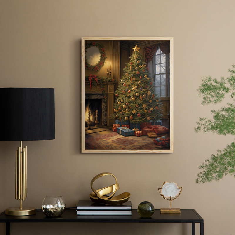 «Christmas Holiday Art CDXC III», reproduction d'art encadrée - bois massif, Naturel, H 30 po x l 24 po