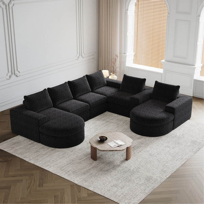 Canapé modulaire courbé en chenille Boneless Cloud, Noir