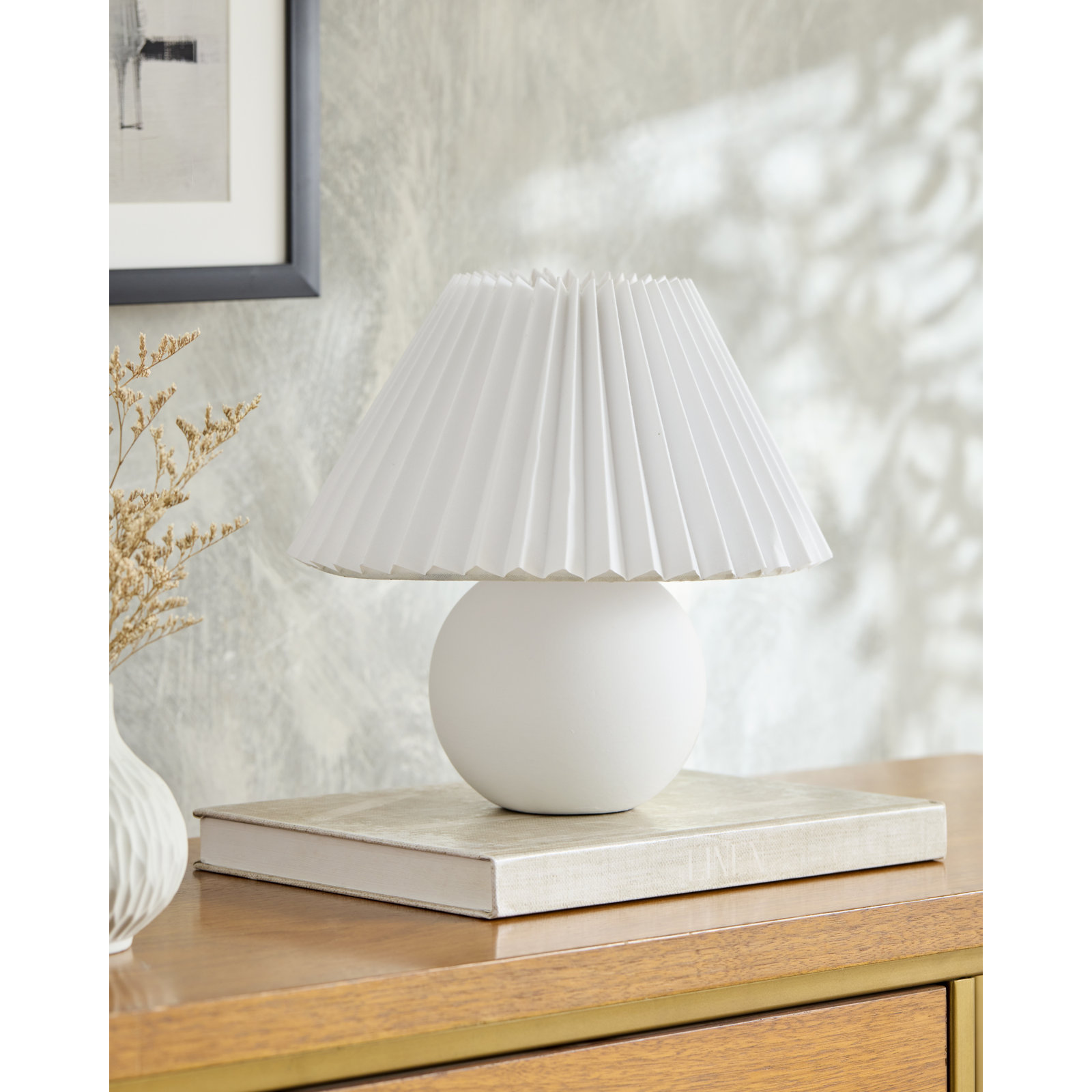 Chemise Ceramic Table Lamp, White, Pleated Empire