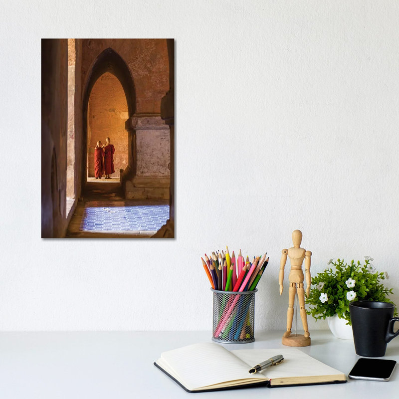 Two Young Novice Monks In An Old Temple, Bagan, Myanmar by Jan Becke - Wrapped Canvas Print, 20.32 cm H x 30.48 cm W