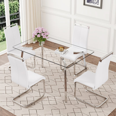 51'' Glass Dining Table Set, with Clear Tempered Glass Top, Ideal for Small Spaces