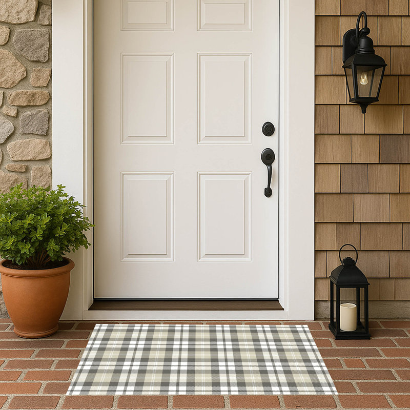 Gen Plaid Outdoor Doormat, Tan/Charcoal, 21'' W x 34'' L