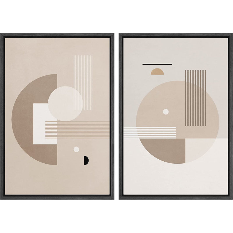 Mid Century Shape " Geometric Mid-Century Polygons " 2 - Pieces, 24" H x 32" W x 1.5" D, Black