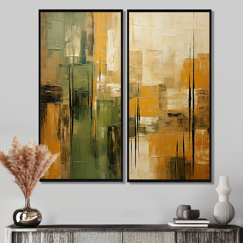 «Green Beige Wild Essence Collage I - Tachisme», grandes impressions sur toile, H 40 po x l 40 po, Noir