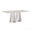 Table de salle à manger en marbre pour 6 personnes, table de salle à manger rectangulaire en faux marbre 70 po avec base en acier inoxydable à finition miroir, table de cuisine moderne en marbre de grande taille (argent, blanc) (table unique)-1400406663-1400406680