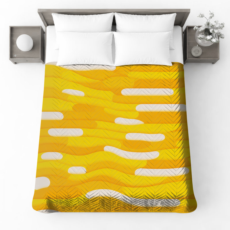 Couvre-lit matelassé Yellow Wavy Lines toutes tailles, Lit simple