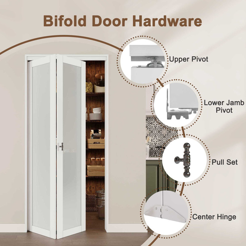 24 in. x 80 in. White Frosted Glass Solid Core MDF Bifold Door