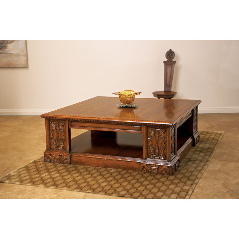 Solid Wood Floor Shelf Coffee Table with Storage