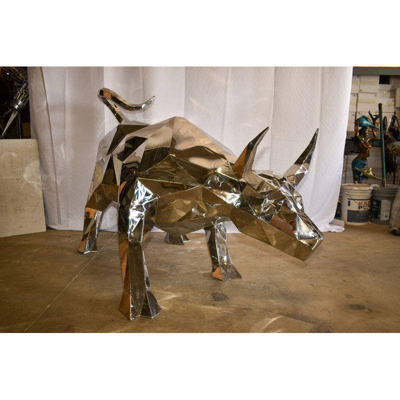 Modern Variation of Wall Street Bull Stainless Steel Statue 80" x 49" x 49"H