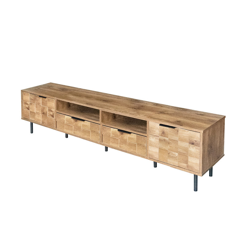 Meuble télé 78,7 po avec 2 tiroirs de style Mid-Century de 78,7 po, pouvant accueillir un téléviseur de 80 po, rangement pour centre de divertissement, style rétro, trous pour câbles, look média idéal pour les médias, planches 85 85