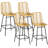 Rattan Bar Stools Set Of 4, 26" Counter Height Barstools, Boho Kitchen Island Stools With Breathable Wicker Seat And Back-1399347097