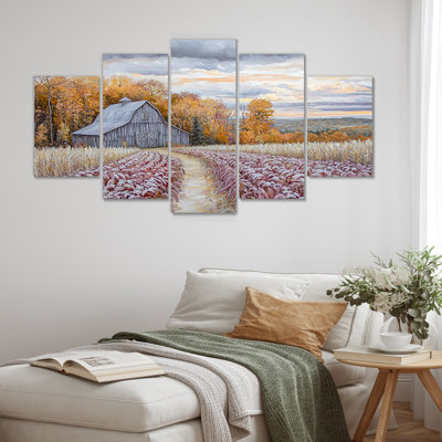 Orange Farm Landscape Autumn Harvest - Farmhouse Canvas Art Set