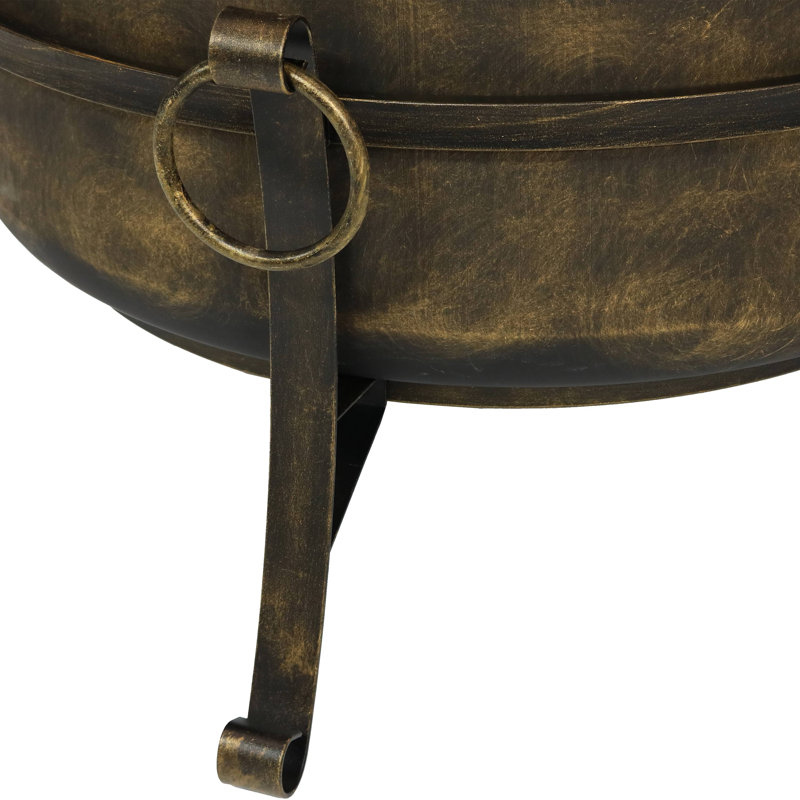 Foyer d'extérieur à chaudron en acier au fini bronze foncé foncé Flanigan - 24 po, H 23 po x l 24 po x P 24 po