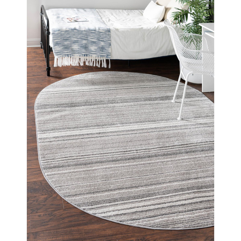Tapis d'intérieur rayé Hulsey, Grey, Ovale 5 pi 3 po x 8 pi
