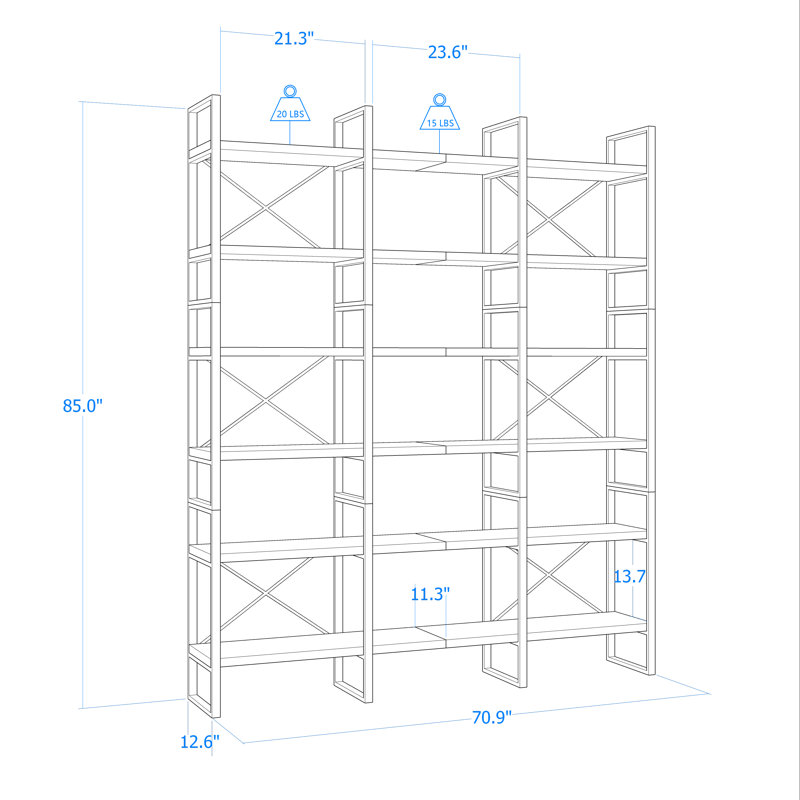 Longmont Etagere Bookcase, (6 Shelves) 85"H x 70.9"W x 12.6"D.