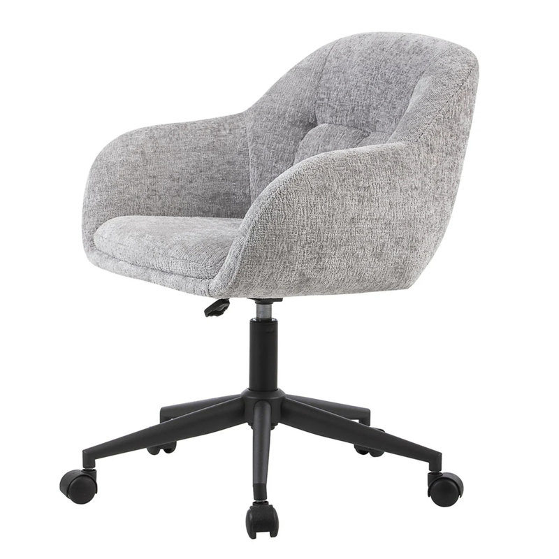 Emily Swivel Vanity Chair With Wheels, Soft Chenille Fabric Tufted Back, 360 Degree Spinning, Gray
