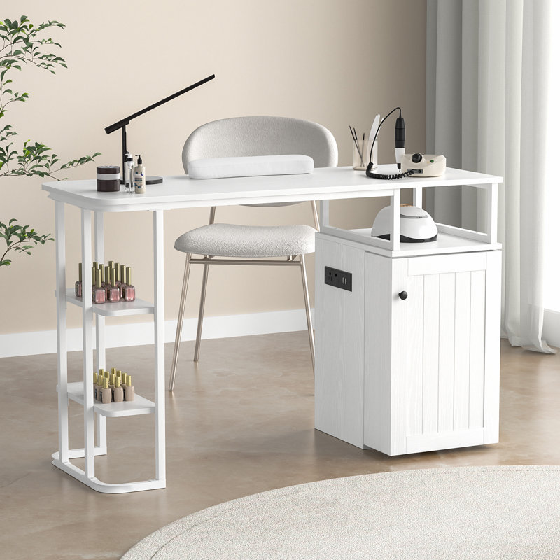 Table à ongles manucure blanche avec coussin de poignet pour armoire de rangement pour salon de beauté