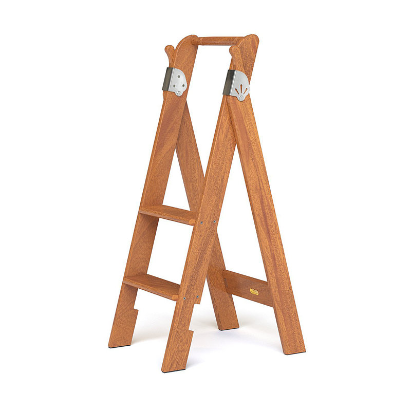 Escabeau en bois à 2 marches 43-1 / 2 "avec capacité de charge de 250 lb., Acajou / nickel poli