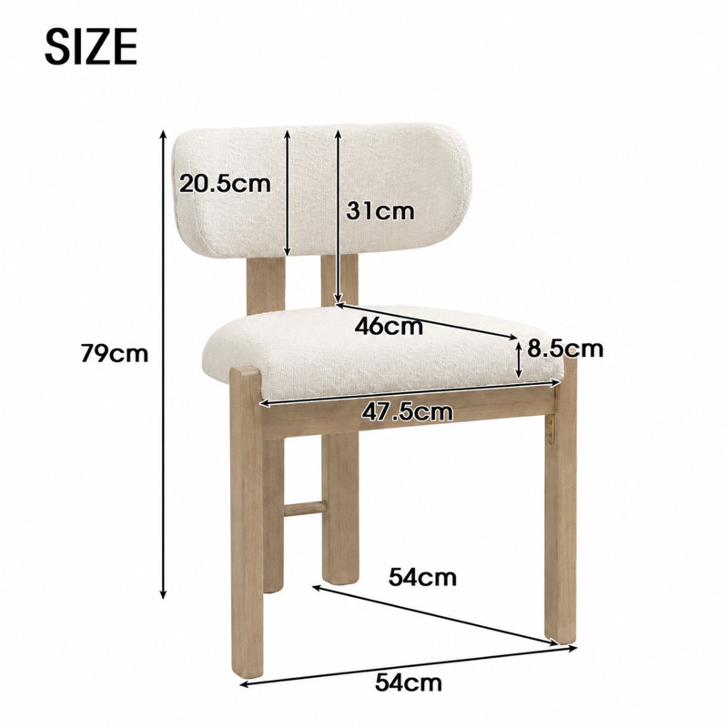Boucle Upholstered Side Chair in Beige, 2, Natural Wood