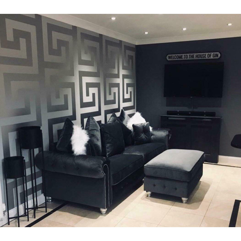 Versace Greek Key Silver Gray Vinyl Wallpaper, Silver/Gray, 33' L x 27" W