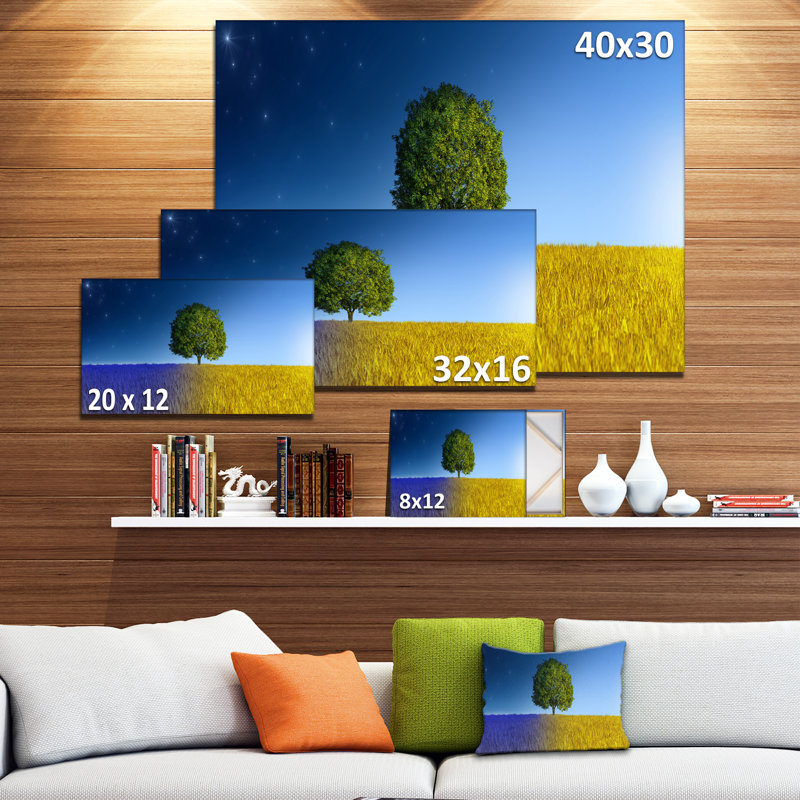 Tree in Night and Day Landscape Canvas Art Print