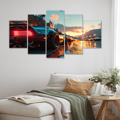 «High Speed Sportscar Monaco Street Race - Car Exotic Wall Art Decor», 5 pièces