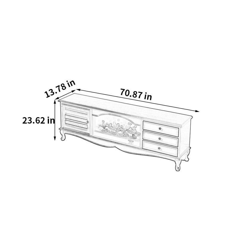Meuble télé moderne avec foyer électronique simulé, Bleu, H 23,62 po x L 70,87 po x l 13,78 po