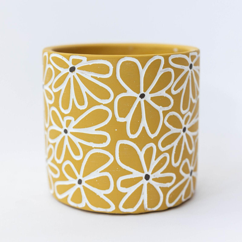 Marguerites blanches sur pot de fleurs jaune, Jaune