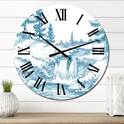 Bleu clair rivière de montagne sur fond blanc - horloge murale