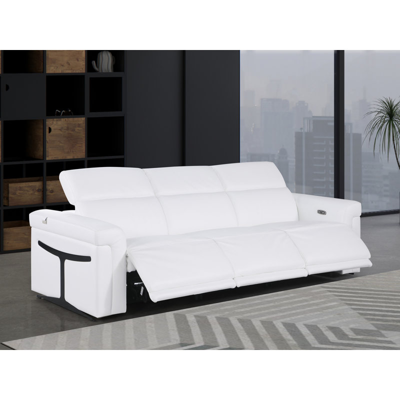 3-Power Seat Reclining Italian Leather Sofa With Power Headrest, White