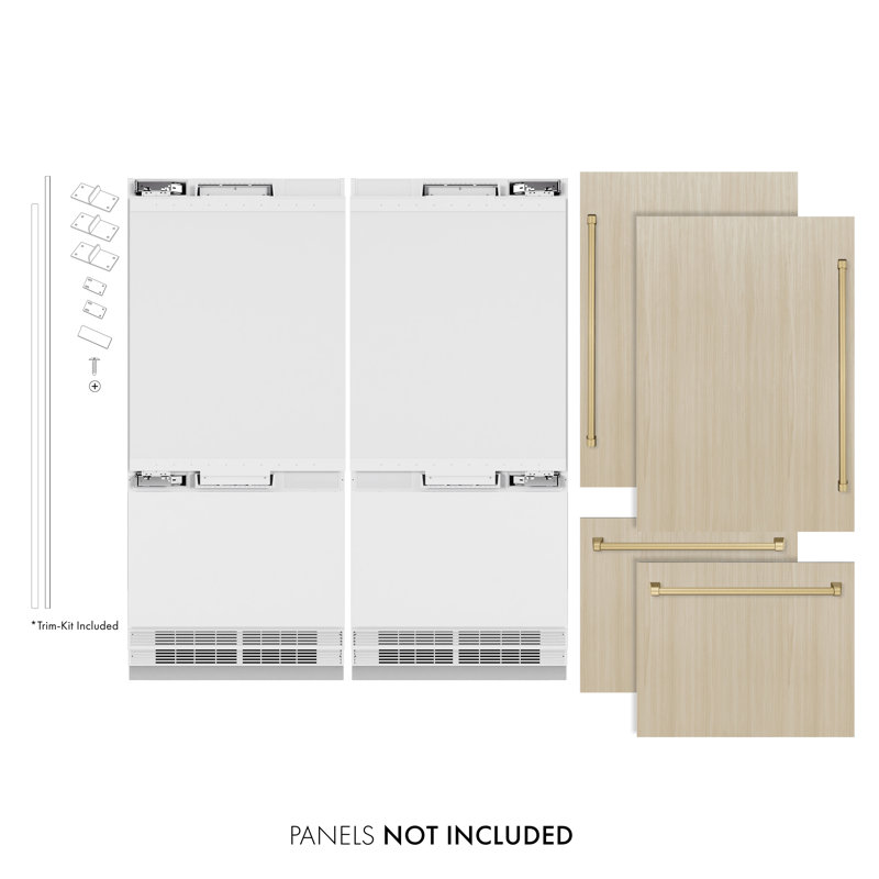 ZLINE Autograph 72 in. Panel Ready Built-In Refrigerator w/ Polished Gold Accents, Panel Ready/Graphite Gray/Champagne Bronze