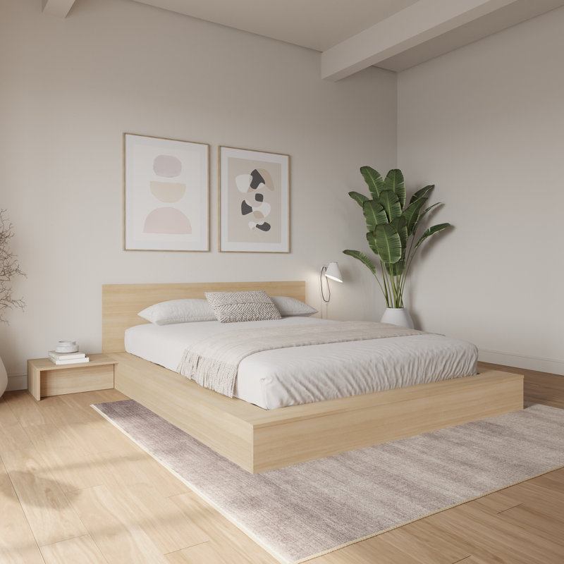 Ensemble de chambre à coucher avec lit plateforme 3 pièces Makoa, Beige, Très grand lit