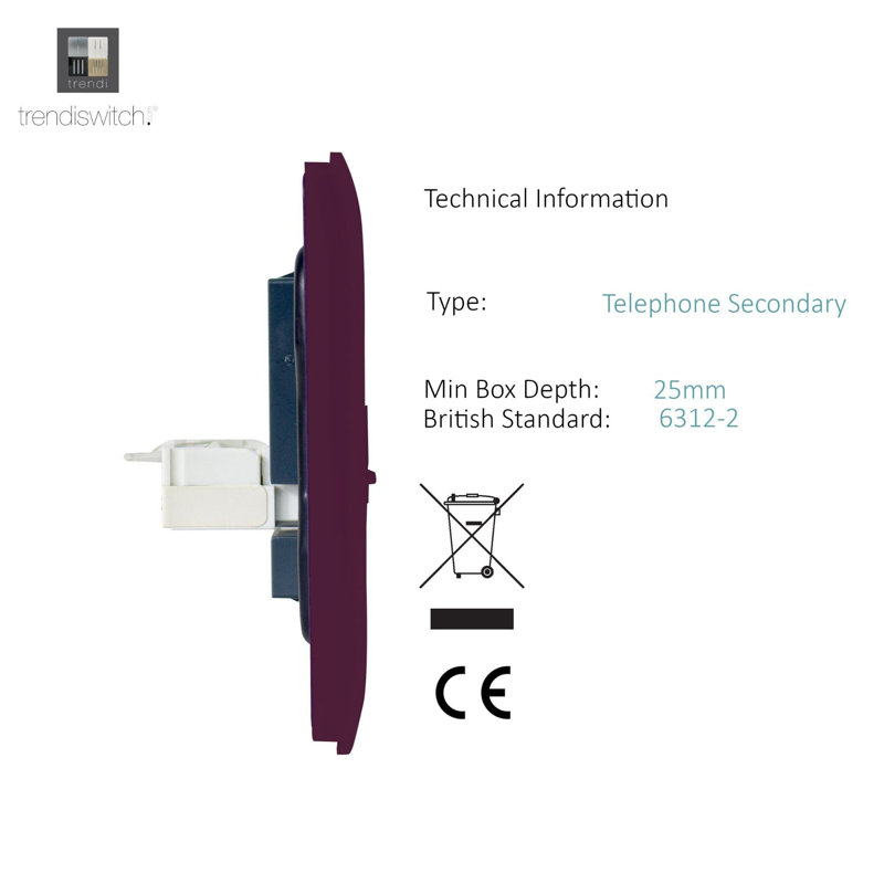 Trendi Switch 2 Gang RJ45 Cat 5e PC Ethernet & Telephone Sockets, Plum