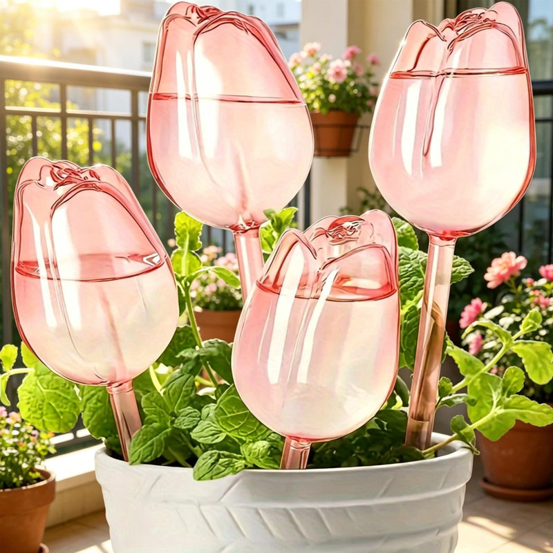 4 globes d'arrosage pour plantes, arrosage automatique avec gouttes en terre cuite, ampoules à auto-arrosage en forme de tulipe pour plantes d'intérieur et d'extérieur (ensemble de 4)
