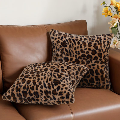 Leopard Throw Pillow Covers 18X18 Inch Set Of 2 Faux Fur Farmhouse Decor Sofa Cushion Covers