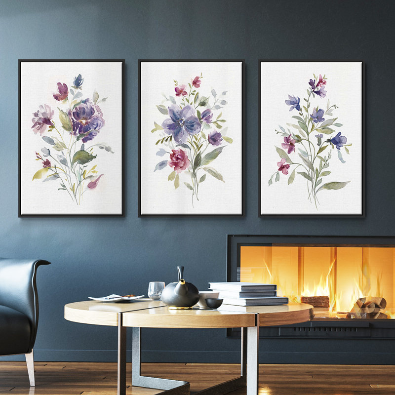 Variété de couleurs I, ensemble de 3 toiles encadrées sur toile, Cadre flottant noir, H 36 po x l 72 po