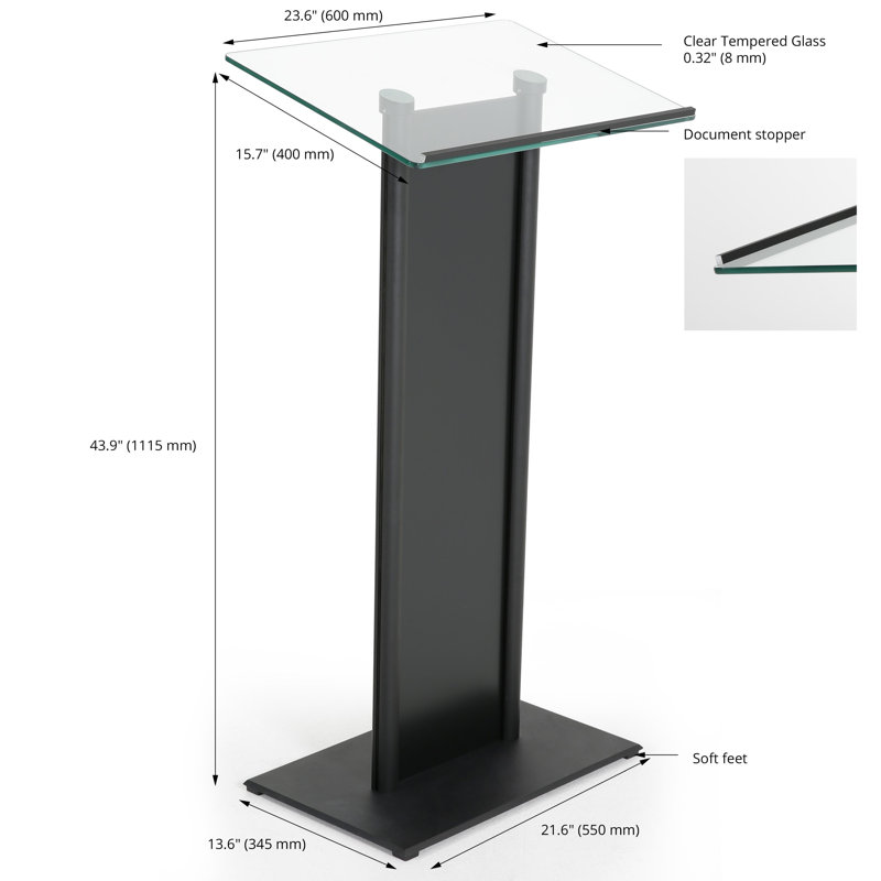 Black Aluminum and Tempered Glass Floor Standing Podium