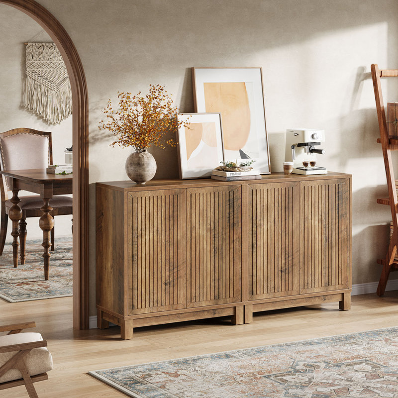 Sideboard Buffet Cabinet with Adjustable Shelves and 4 Push-Spring Doors