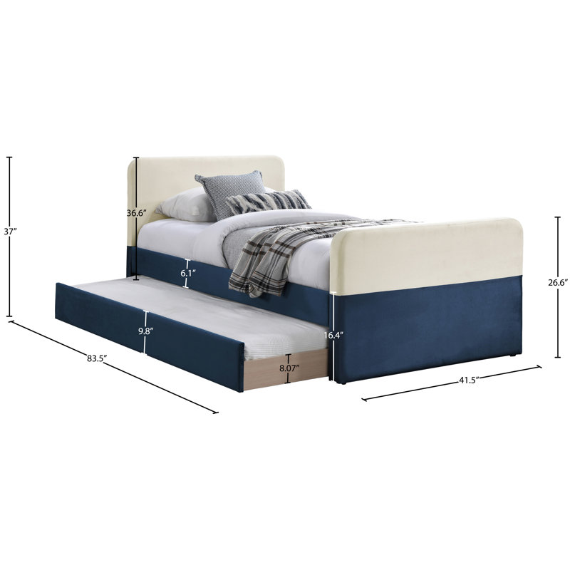 Lit gigogne / rangement en velours Ivy, Velours marine