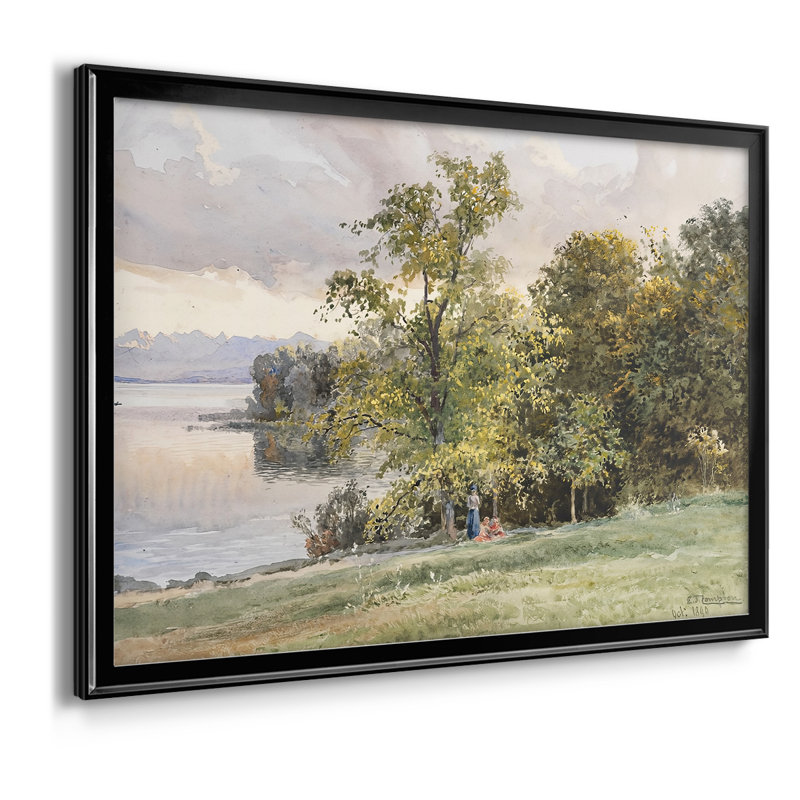 Paysage de lac-Edward Theodore Compton-galerie-1890, 26,5 x 36,5, Toile avec cadre, Black