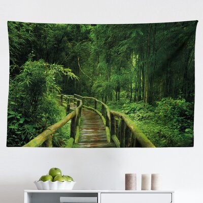 Jungle Tapestry, Freshness Tropical Thailand Forest With Wooden Bridge Foliage Calm Landscape, Fabric Wall Hanging Decor For Bedroom Living Room Dorm, -  East Urban Home, D76F106F7BEF420FA991B889D5233032